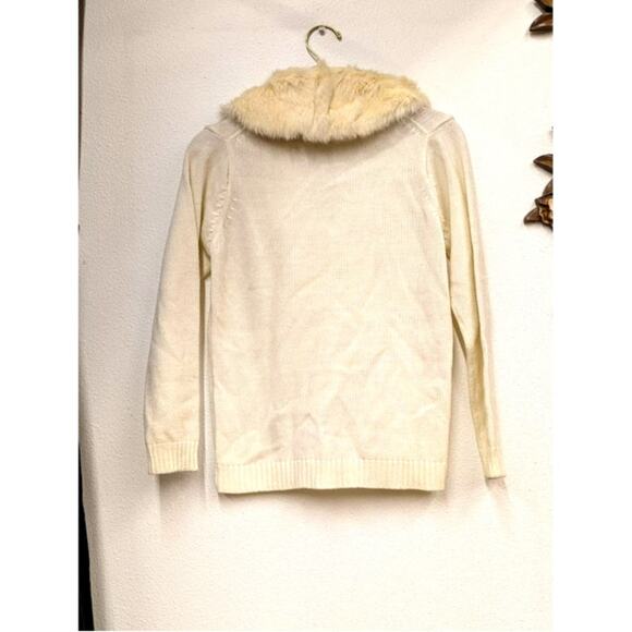 Vintage Ivory Cable Knit Cardigan With Real Fur Collar - Picture 5 of 6